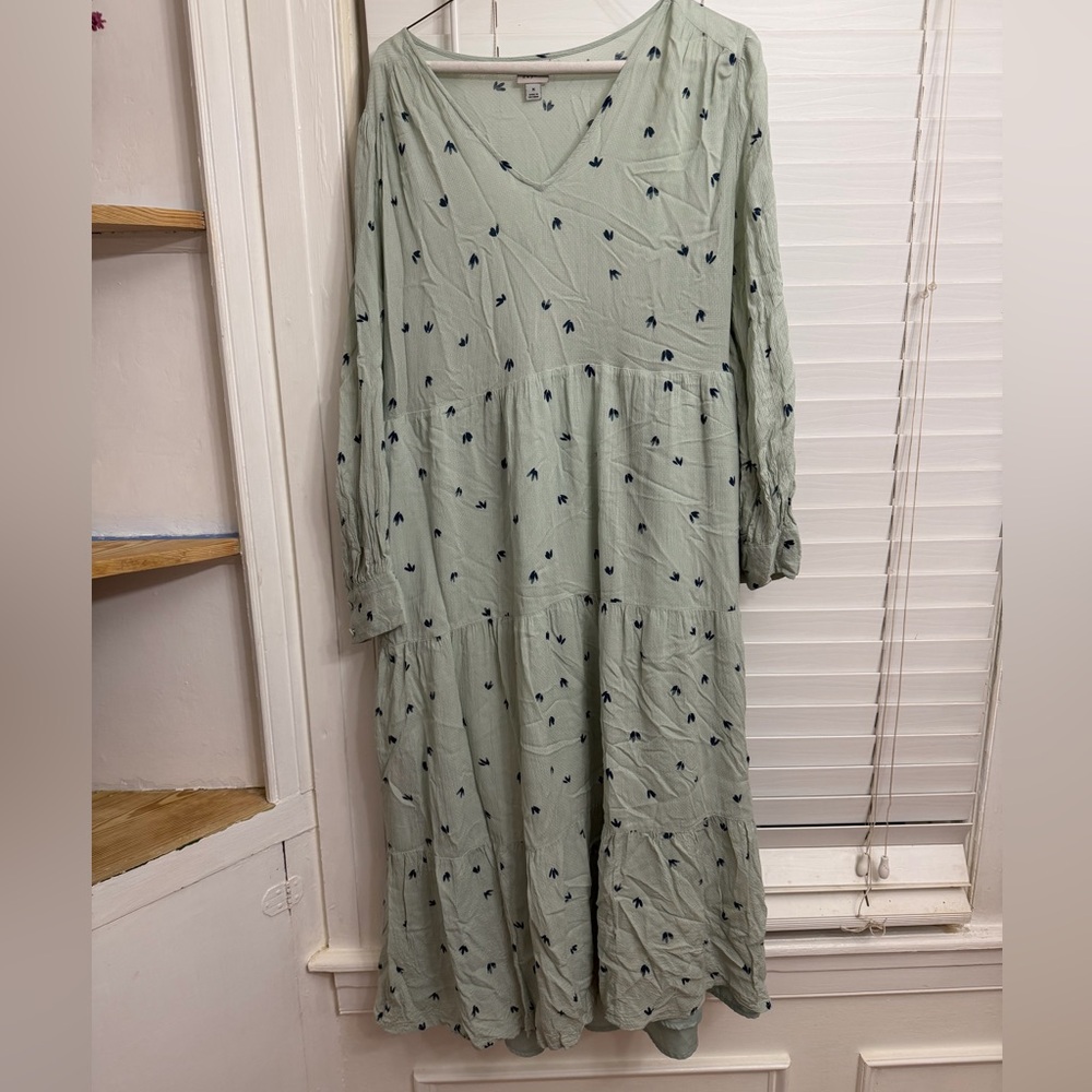 A New Day Sage Green Midi Dress with Navy Accents